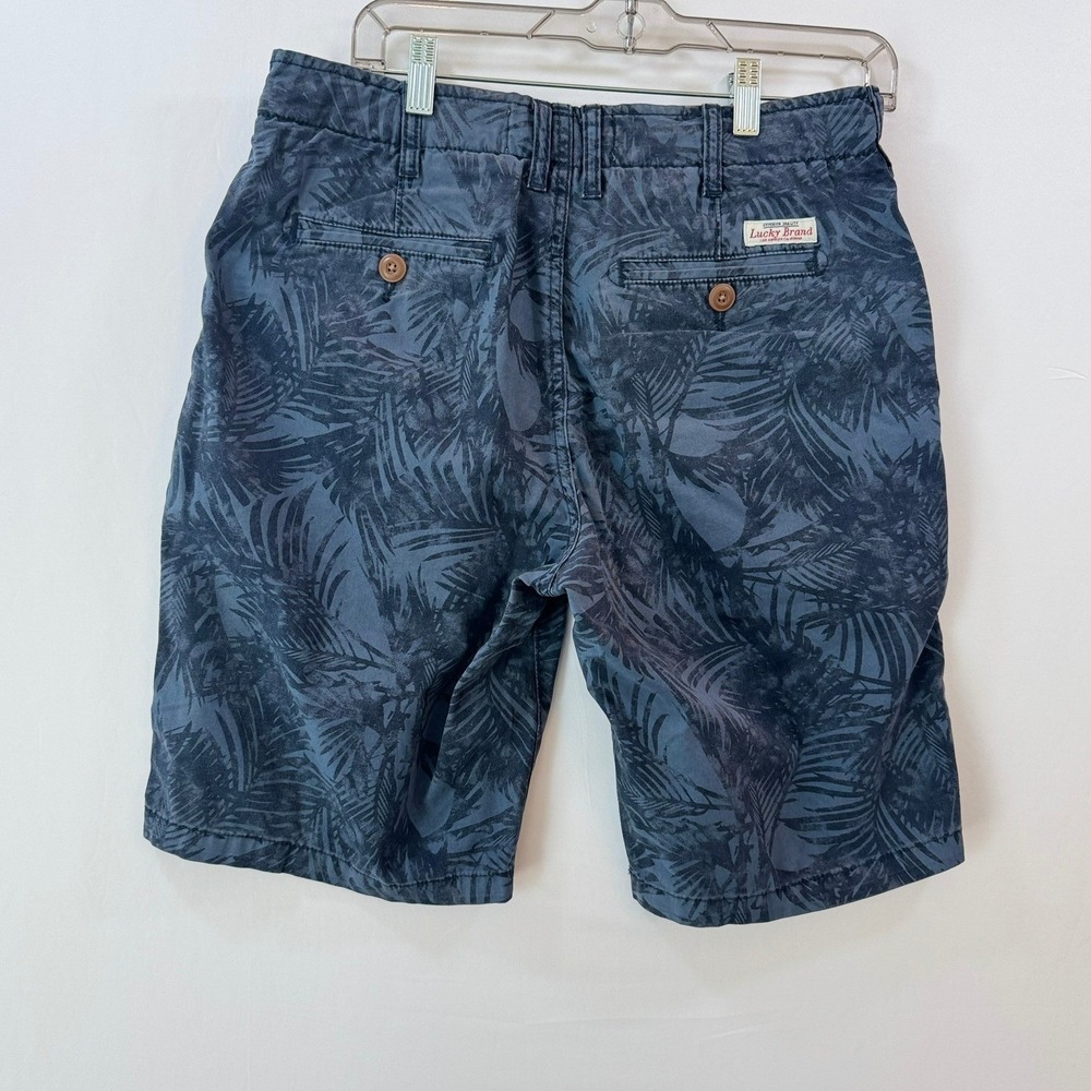 Lucky Brand Mens 30 Tropical Palm Print Chino Shorts Navy Blue Cotton NWT